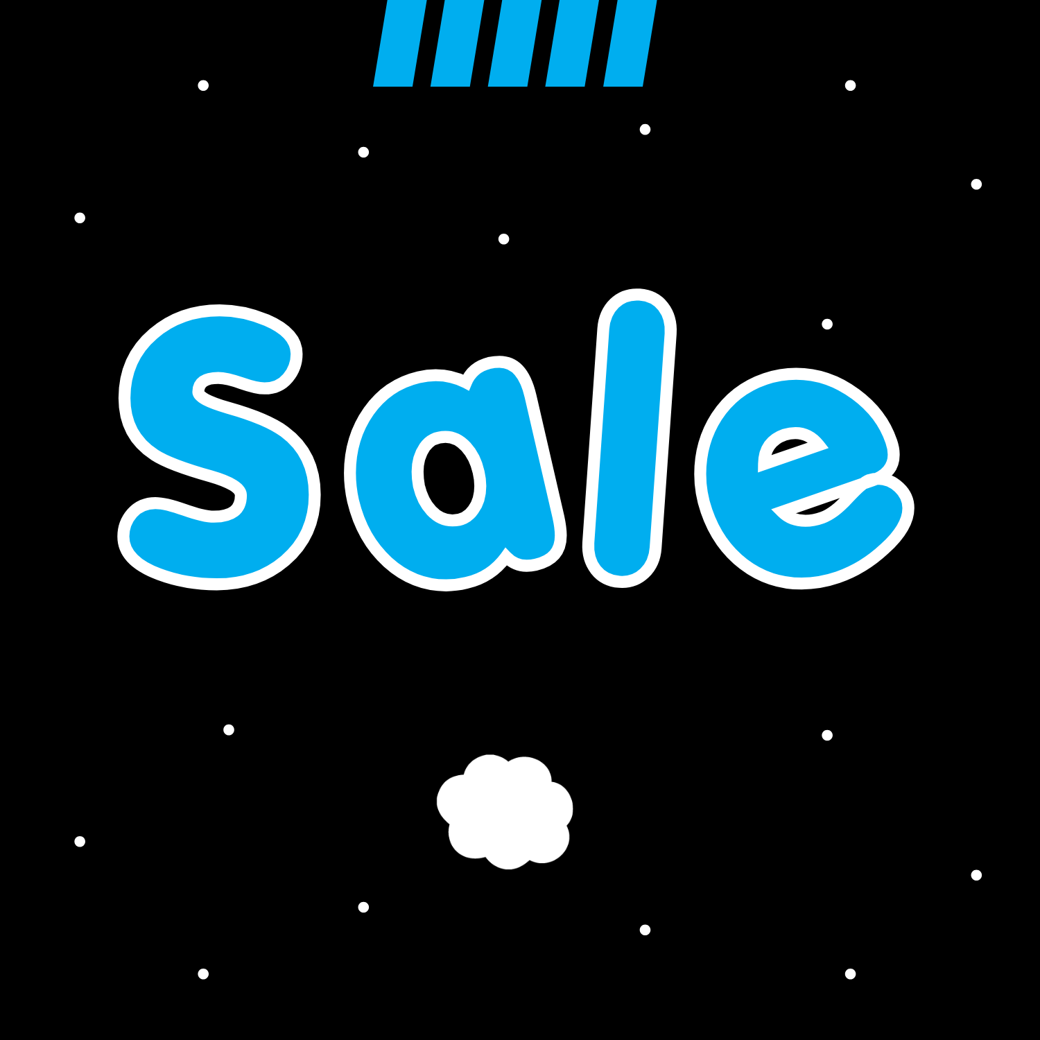 Black Background with Blue Text Saying Sale