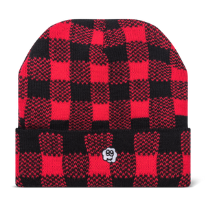 Red Plaid Happy Beanie - Soft Acrylic - Support Shriners Children's Hospital