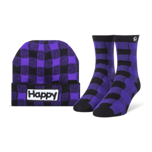 Happy Cloud Matching Beanie and Sock Set - Buffalo Plaid Purple - Support Shriners