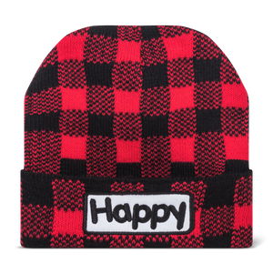 Red Plaid Happy Beanie - Soft Acrylic - Support Shriners Children's Hospital