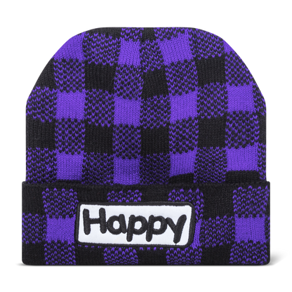 Happy Beanie - Buffalo Plaid Red or Purple - Support Shriners Children's Hospital