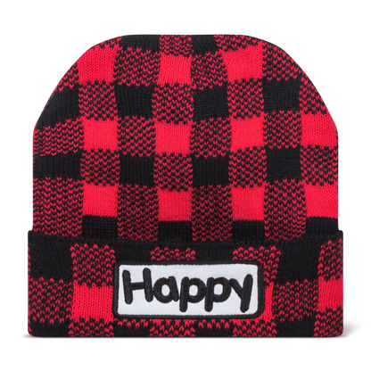 Red Plaid Happy Beanie - Soft Acrylic - Support Shriners Children's Hospital